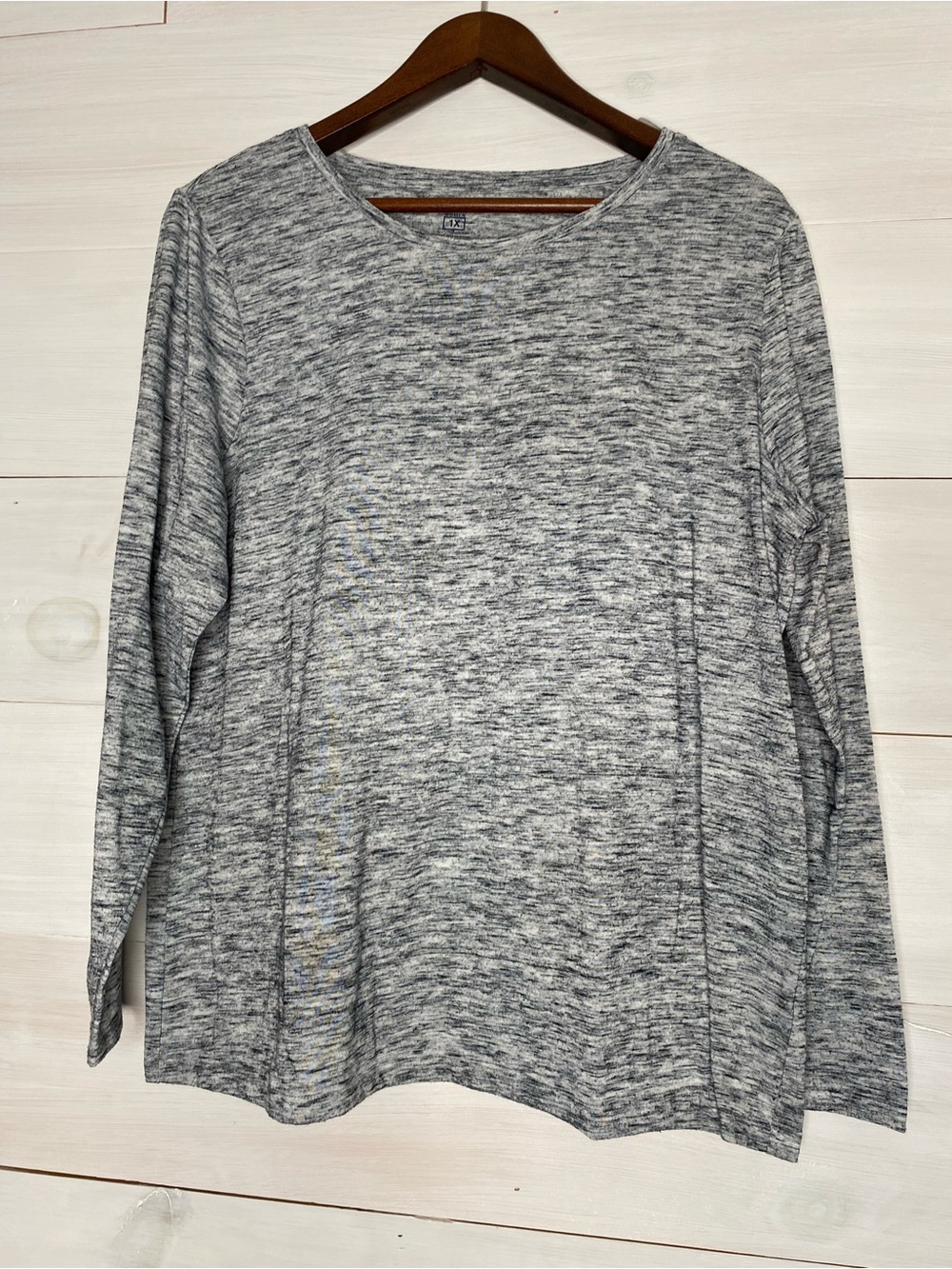 Architect Women's 1X Gray Space Dye Long Sleeve Top Soft Comfort Tee Plus Size